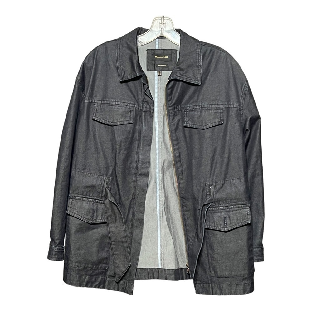 Massimo Dutti Travel Jacket Small Chambray Black Denim Full Zip Belted